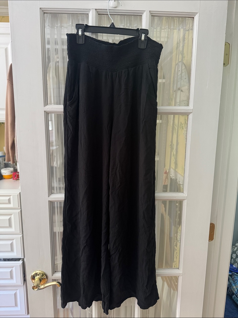 American Eagle Black Wide-Leg Smocked Waist Pants